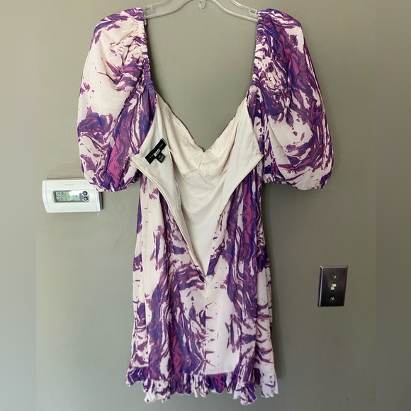 SLATE & WILLOW x ANTHROPOLOGIE Purple Swirl Mini Dress With Puff Sleeves Size XL - Picture 9 of 12
